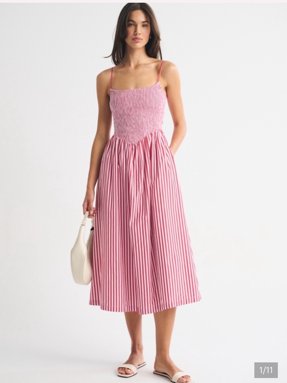 Abercrombie & Fitch Striped Smocked Midi Dress